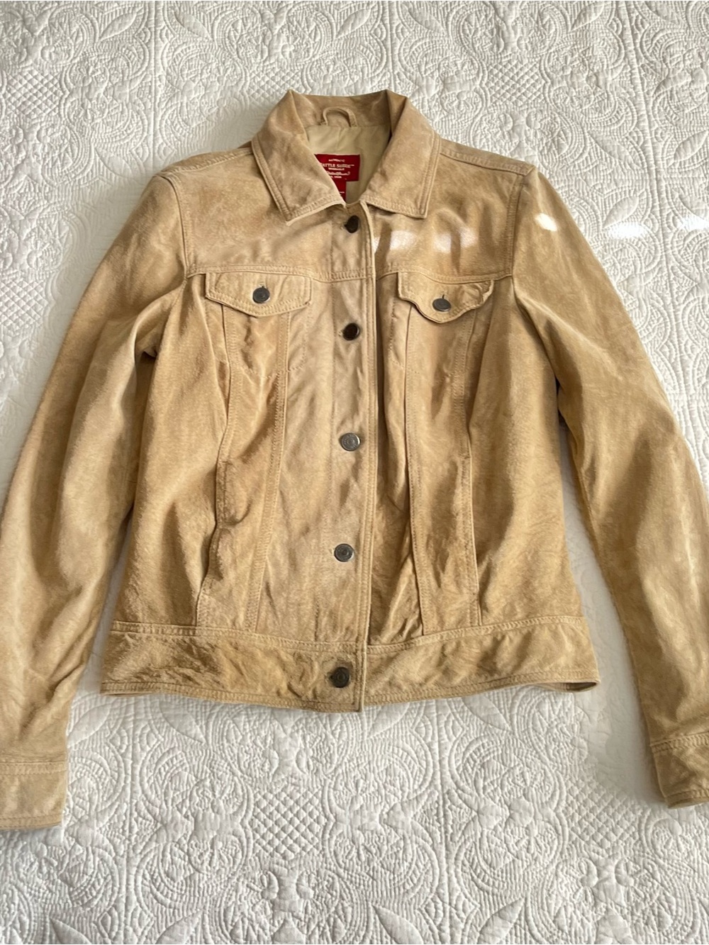 Eddie Bauer Seattle Suede | Y2K Tan Leather Button-Up Jacket | Trucker Jacket M